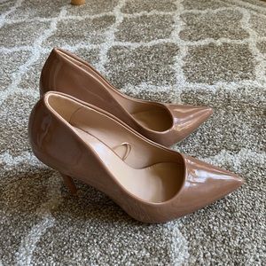 Nude Patent Leather Heel Pumps - 7